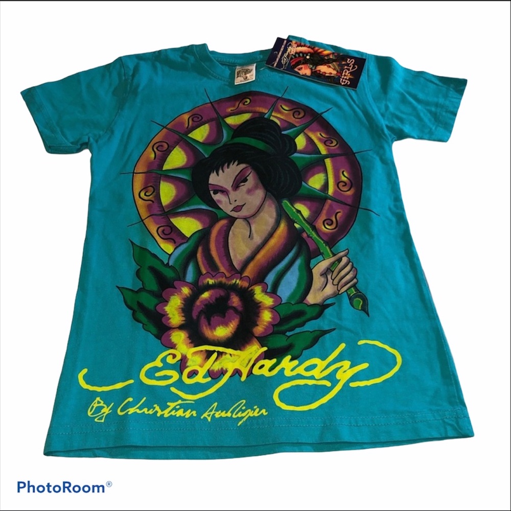 Ed Hardy Teal Graphic S/S Tee